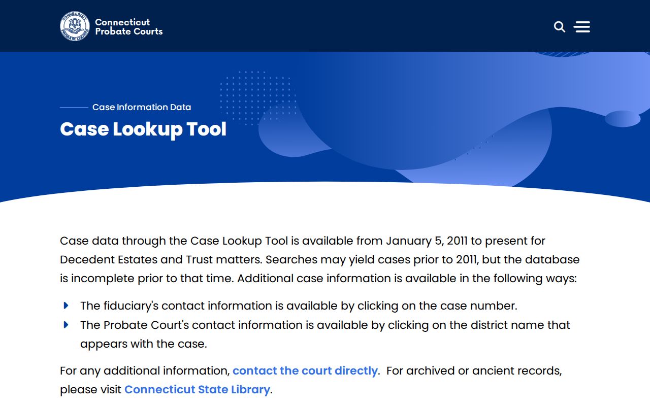 Hartford County residents directory view of Connecticut Probate case lookup