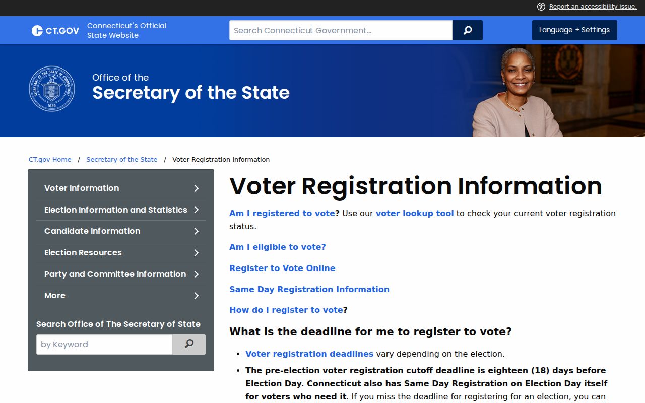 Hartford County residents directory view of Connecticut voter registration lookup information