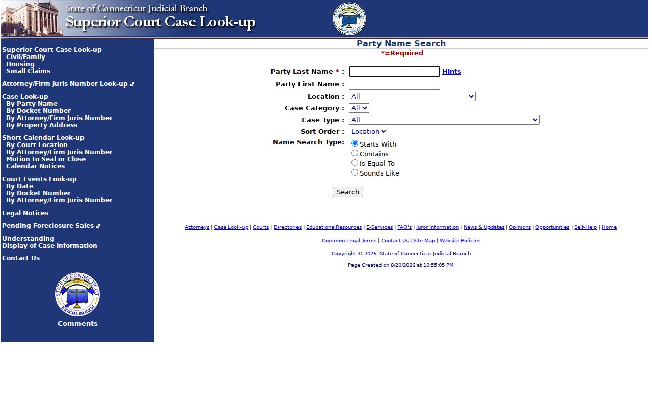 Hartford County resident lookup Connecticut civil party search