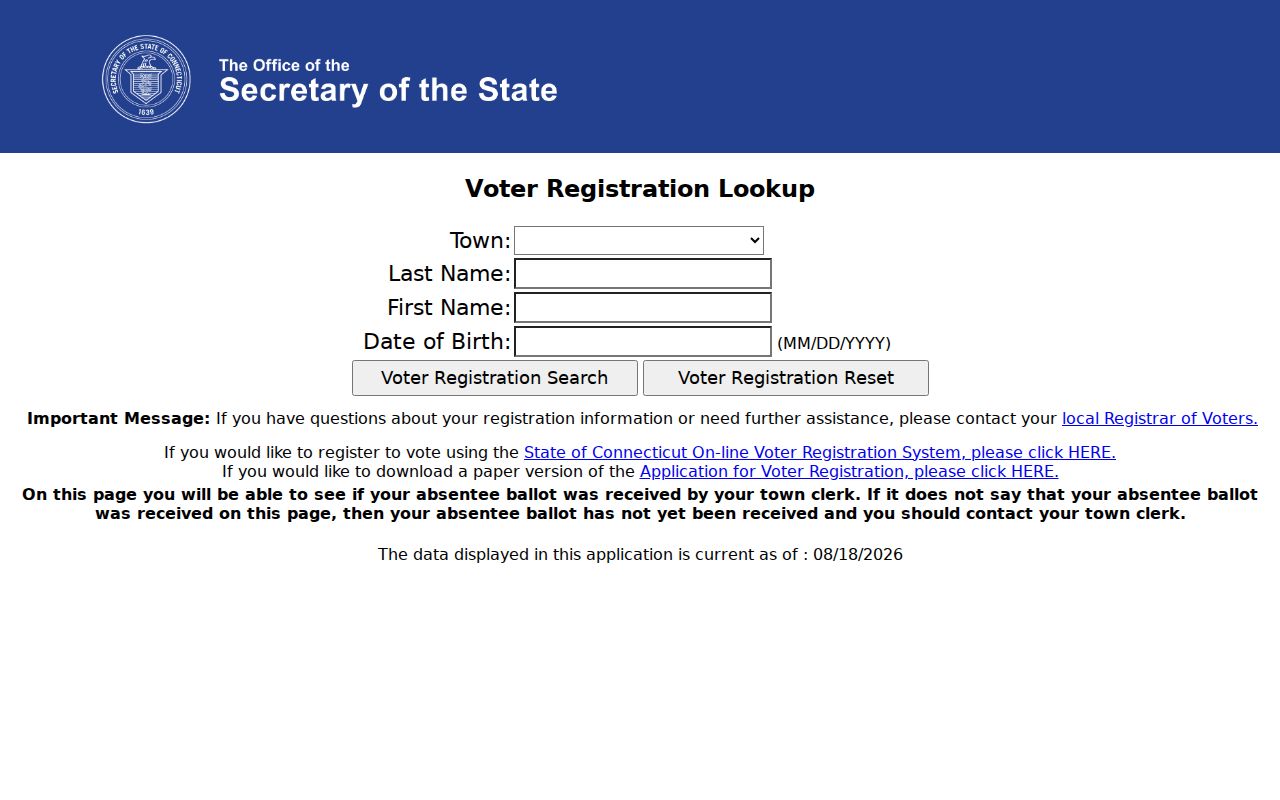 Hartford County resident lookup Connecticut individual voter lookup