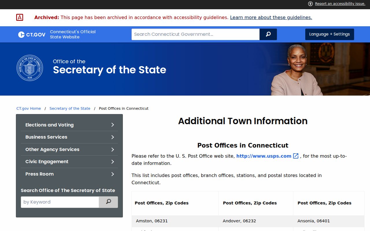 Hartford County ZIP code post-office and postal-place list